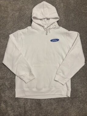 Ford White Crewneck Hoodie with Blue Logo